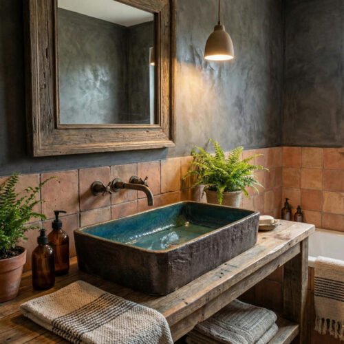 Skopelos hand-painted round hand-painted washbasin rectangular shape