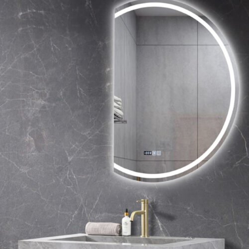 GLAZZY LED frameless bathroom mirror with anti-fog function and LCD display for time & temperature