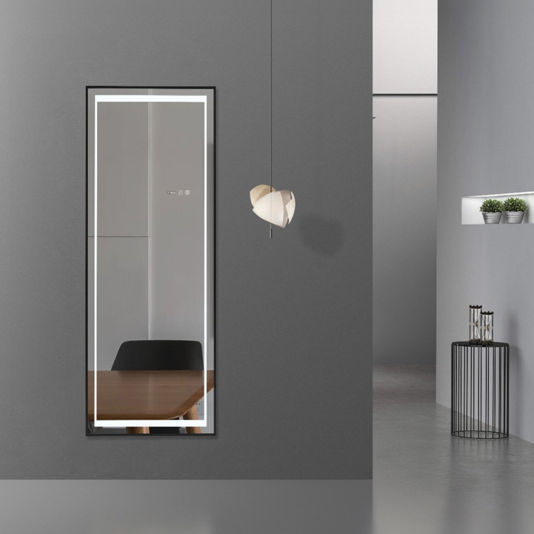 Καθρέπτης INSTASY LED με μαύρο πλαίσιο, αντιθαμβωτικός, με οθόνη ώρας & θερμοκρασίας, κατάλληλος για όλους τους χώρους