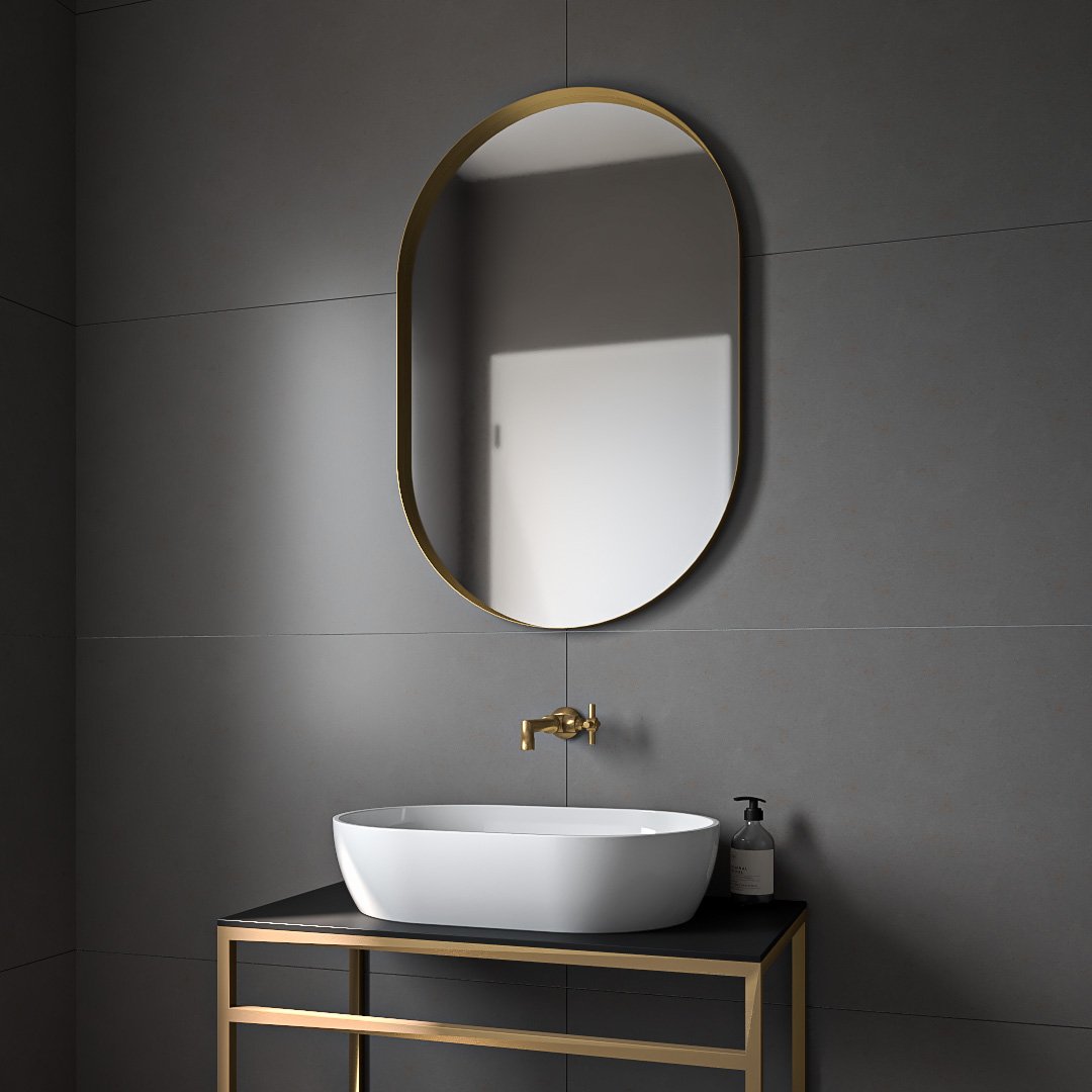 Iron Semi Oval 60×90 semi-oval metal frame mirror with LED option