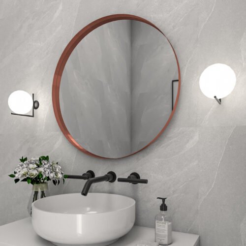 Iron Circle Slim circular mirror with slim metal frame and LED option