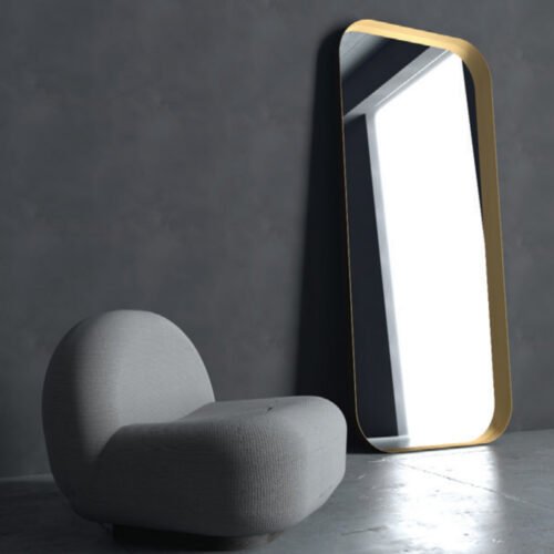 Iron Floor Curved 90×200 floor mirror with metal frame, curved top, and LED option