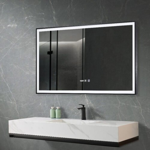 MIROA LED bathroom mirror with anti-fog function and integrated time and temperature display