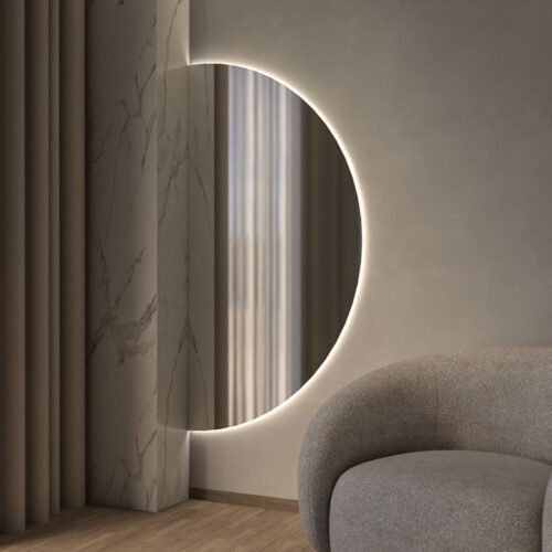 Moon Ø180 cm large round frameless mirror with LED option