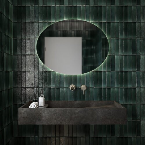 Οβάλ καθρέπτης Iron Oval 85×65 με λεπτό μεταλλικό πλαίσιο και προαιρετικό LED