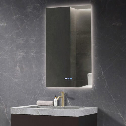 PIXIE LED frameless bathroom mirror with anti-fog function and LCD display for time & temperature