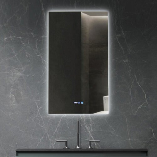PIXIE LED frameless bathroom mirror with anti-fog function and LCD display for time & temperature