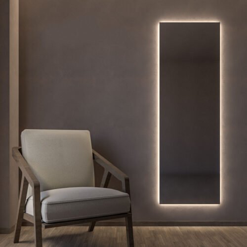 Square 60×180 cm frameless mirror with or without LED