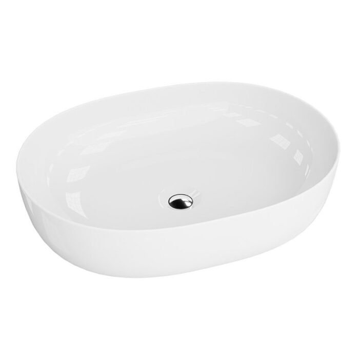 Λευκός γυαλιστερός οβάλ επιτραπέζιος νιπτήρας μπάνιου, διαστάσεις 59.5x43x13.5 cm – Blas